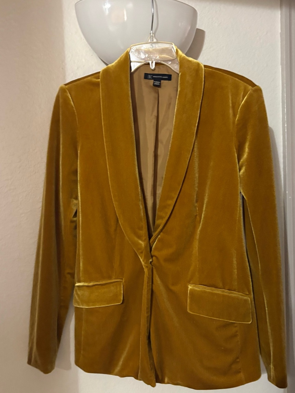 INC International Concepts Mustard Velvet Shawl Collar Blazer